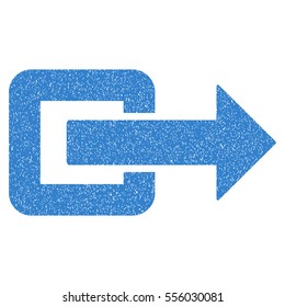 Exit Direction grainy textured icon for overlay watermark stamps. Flat symbol with unclean texture. Dotted vector cobalt ink rubber seal stamp with grunge design on a white background.