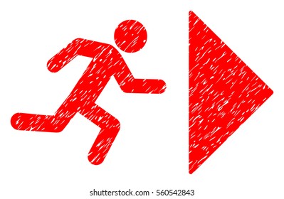 Exit Direction grainy textured icon for overlay watermark stamps. Flat symbol with scratched texture. Dotted vector red ink rubber seal stamp with grunge design on a white background.