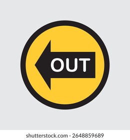 Exit Direction Icon with Arrow and OUT Label – Yellow Circle