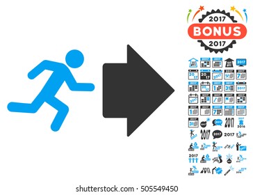 Exit Direction icon with bonus 2017 new year pictograms. Vector illustration style is flat iconic symbols,modern colors.