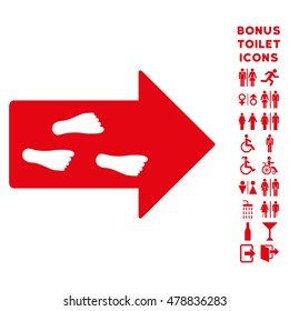 Exit Direction icon and bonus gentleman and female WC symbols. Vector illustration style is flat iconic symbols, red color, white background.