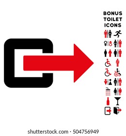 Exit Direction icon and bonus gentleman and woman toilet symbols. Vector illustration style is flat iconic bicolor symbols, intensive red and black colors, white background.