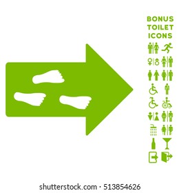 Exit Direction icon and bonus gentleman and woman restroom symbols. Vector illustration style is flat iconic symbols, eco green color, white background.