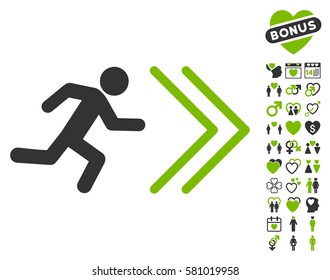 Exit Direction icon with bonus love pictograph collection. Vector illustration style is flat iconic eco green and gray symbols on white background.