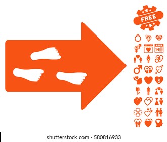 Exit Direction icon with bonus lovely pictures. Vector illustration style is flat iconic orange symbols on white background.