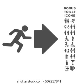 Exit Direction icon and bonus man and female toilet symbols. Vector illustration style is flat iconic symbols, gray color, white background.