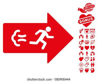 Exit Direction icon with bonus marriage pictograph collection. Vector illustration style is flat iconic red symbols on white background.