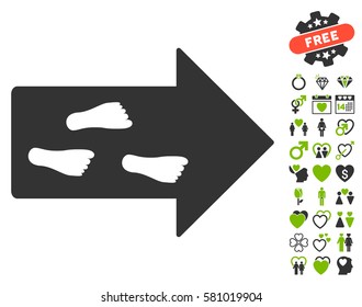 Exit Direction icon with bonus passion pictograms. Vector illustration style is flat iconic eco green and gray symbols on white background.