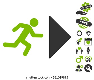 Exit Direction icon with bonus valentine clip art. Vector illustration style is flat iconic eco green and gray symbols on white background.