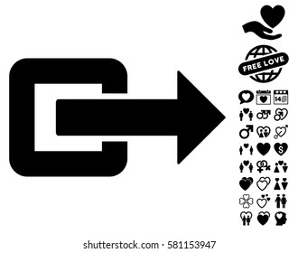 Exit Direction icon with bonus valentine images. Vector illustration style is flat iconic black symbols on white background.