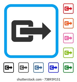Exit Direction icon. Flat grey iconic symbol in a light blue rounded rectangle. Black, gray, green, blue, red, orange color versions of Exit Direction vector. Designed for web and app user interface.