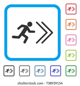 Exit Direction icon. Flat grey iconic symbol in a light blue rounded squared frame. Black, gray, green, blue, red, orange color variants of Exit Direction vector.