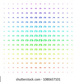 Exit Direction icon spectrum halftone pattern. Vector exit direction objects arranged into halftone grid with vertical rainbow colors gradient. Designed for backgrounds,