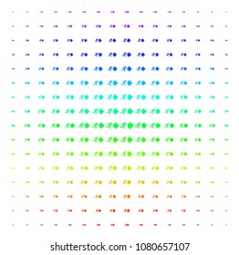Exit Direction icon spectrum halftone pattern. Vector exit direction shapes organized into halftone grid with vertical spectrum gradient. Designed for backgrounds, covers and abstract concepts.