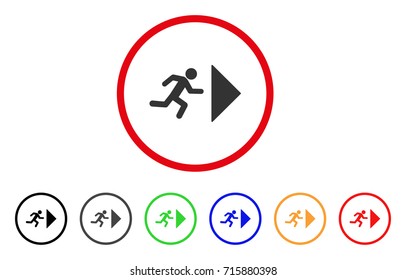 Exit Direction icon. Vector illustration style is a flat iconic exit direction grey rounded symbol inside red circle with black, gray, green, blue, red, orange color variants.