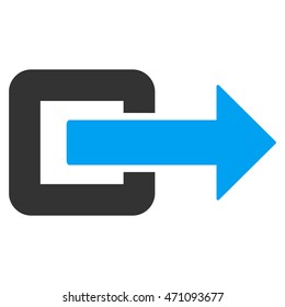 Exit Direction icon. Vector style is bicolor flat iconic symbol with rounded angles, blue and gray colors, white background.