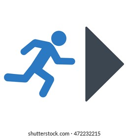 Exit Direction icon. Vector style is bicolor flat iconic symbol with rounded angles, smooth blue colors, white background.