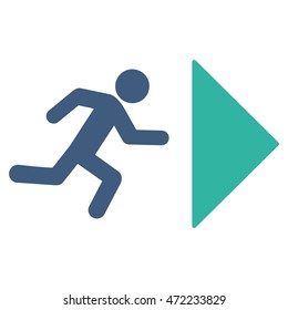 Exit Direction icon. Vector style is bicolor flat iconic symbol with rounded angles, cobalt and cyan colors, white background.