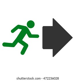 Exit Direction icon. Vector style is bicolor flat iconic symbol with rounded angles, green and gray colors, white background.