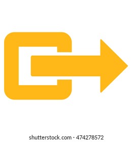 Exit Direction icon. Vector style is flat iconic symbol with rounded angles, yellow color, white background.