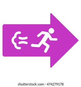 Exit Direction icon. Vector style is flat iconic symbol with rounded angles, violet color, white background.