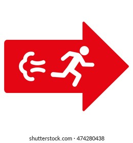 Exit Direction icon. Vector style is flat iconic symbol with rounded angles, red color, white background.