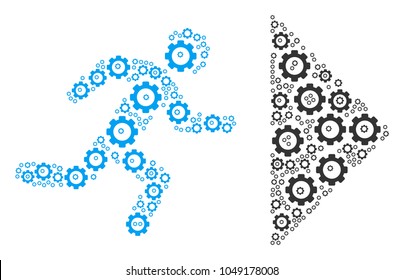Exit Direction mosaic of cogwheels. Vector gearwheel icons are combined into exit direction pattern.