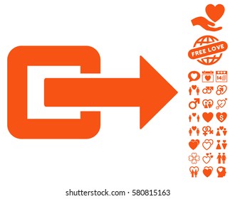 Exit Direction pictograph with bonus amour images. Vector illustration style is flat iconic orange symbols on white background.