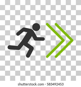 Exit Direction vector icon. Illustration style is flat iconic bicolor eco green and gray symbol on a transparent background.