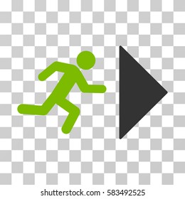 Exit Direction vector icon. Illustration style is flat iconic bicolor eco green and gray symbol on a transparent background.