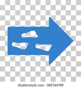 Exit Direction vector icon. Illustration style is flat iconic cobalt symbol on a transparent background.