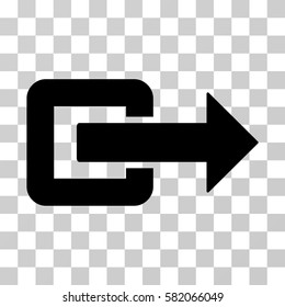 Exit Direction vector pictogram. Illustration style is flat iconic black symbol on a transparent background.