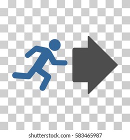 Exit Direction vector pictogram. Illustration style is flat iconic bicolor cobalt and gray symbol on a transparent background.