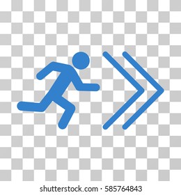 Exit Direction vector pictogram. Illustration style is flat iconic cobalt symbol on a transparent background.