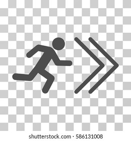 Exit Direction vector pictogram. Illustration style is flat iconic gray symbol on a transparent background.