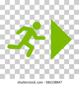 Exit Direction vector pictogram. Illustration style is flat iconic eco green symbol on a transparent background.