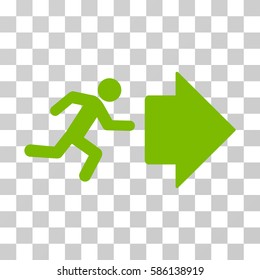 Exit Direction vector pictogram. Illustration style is flat iconic eco green symbol on a transparent background.