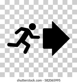 Exit Direction vector pictograph. Illustration style is flat iconic black symbol on a transparent background.