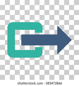 Exit Direction vector pictograph. Illustration style is flat iconic bicolor cobalt and cyan symbol on a transparent background.