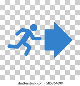 Exit Direction vector pictograph. Illustration style is flat iconic cobalt symbol on a transparent background.