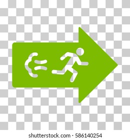 Exit Direction vector pictograph. Illustration style is flat iconic eco green symbol on a transparent background.