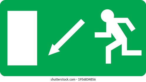 Exit door down left green and white sign board