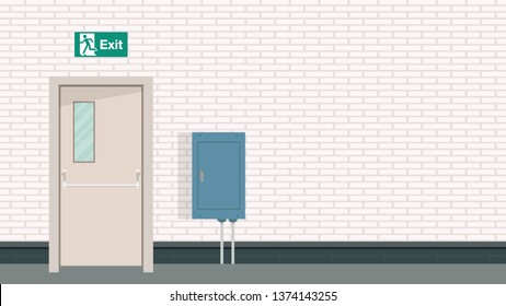 Exit door and Electrical cabinet. wallpaper. free space for text. copy space.