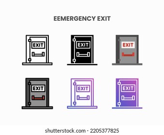 Exit Door Emergency icon set with line, outline, flat, filled, glyph, color, gradient. Can be used for digital product, presentation, print design and more.