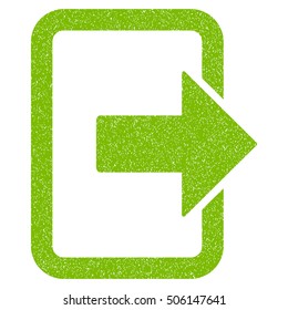 Exit Door grainy textured icon for overlay watermark stamps. Flat symbol with dirty texture. Dotted vector eco green ink rubber seal stamp with grunge design on a white background.