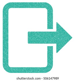 Exit Door grainy textured icon for overlay watermark stamps. Flat symbol with dirty texture. Dotted vector cyan ink rubber seal stamp with grunge design on a white background.