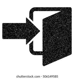 Exit Door grainy textured icon for overlay watermark stamps. Flat symbol with dirty texture. Dotted vector black ink rubber seal stamp with grunge design on a white background.