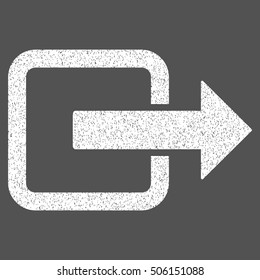Exit Door grainy textured icon for overlay watermark stamps. Flat symbol with dirty texture. Dotted vector white ink rubber seal stamp with grunge design on a gray background.