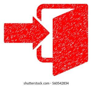 Exit Door grainy textured icon for overlay watermark stamps. Flat symbol with scratched texture. Dotted vector red ink rubber seal stamp with grunge design on a white background.