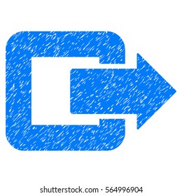 Exit Door grainy textured icon for overlay watermark stamps. Flat symbol with scratched texture. Dotted vector blue ink rubber seal stamp with grunge design on a white background.